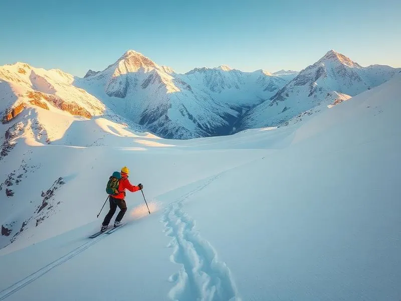 Guided backcountry skiers crossing fresh Himalayan powder